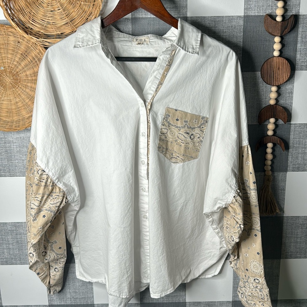 POL Bandana Print Long Sleeve Button Up